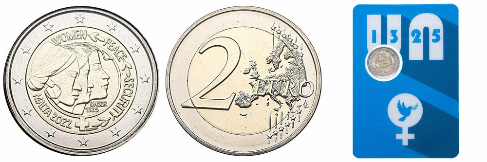 Мальта 2 евро 2022 Резолюция Совета Безопасности ООН 1325 о женщинах, мире и безопасности UNC