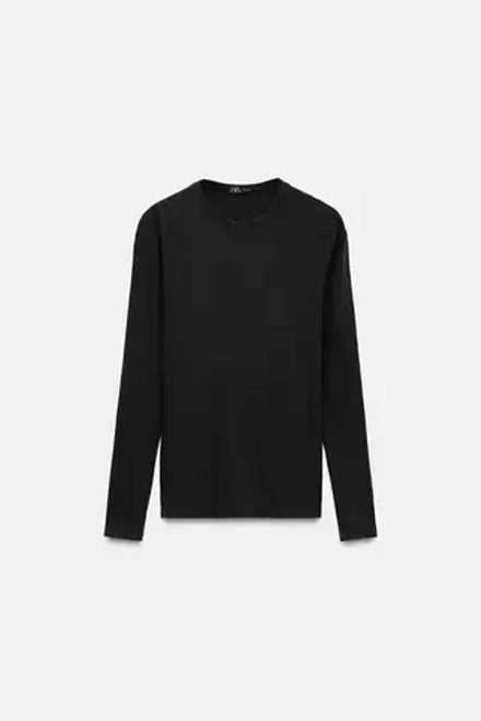 ZARA ФУТБОЛКА ИЗ ХЛОПКА С ЭФФЕКТОМ ПОТЕРТОСТИ, ЧЕРНЫЙ