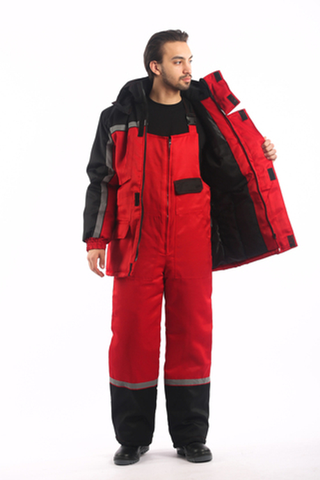 Костюм "Стронг" зим: куртка дл., п/к. красный с черной отделкой, СОП-25 мм.