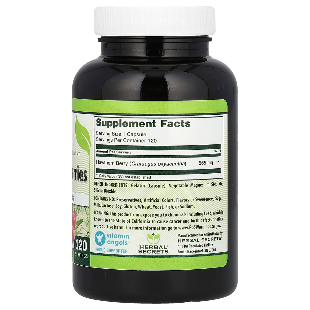 Herbal Secrets, Ягоды боярышника, 565 мг, 120 капсул