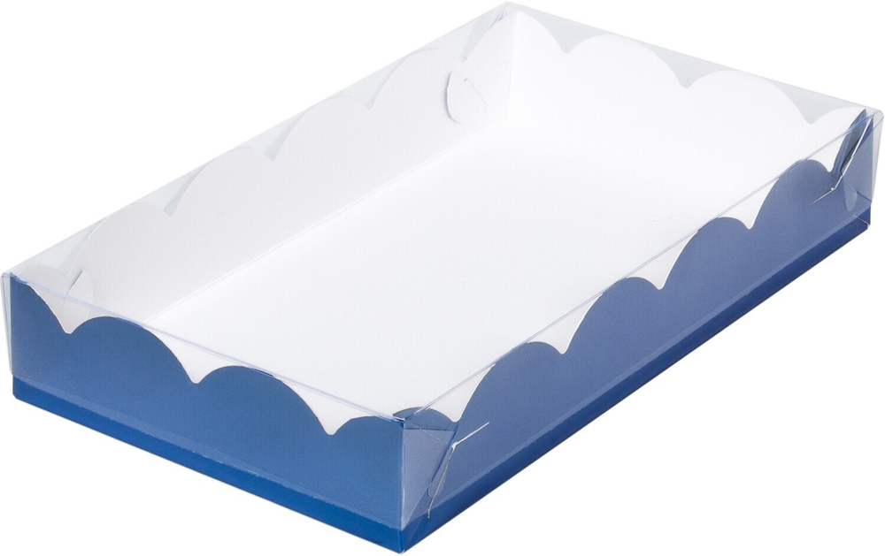 Коробка под пряники и печенье 22*15*3,5см синяя с прозрачной крышкой