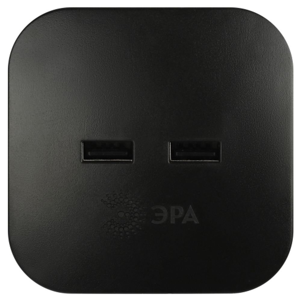 Разветвитель электрический ЭРА SP-4-USB-B на 4 розетки + 2xUSB 2400mA без заземления 10А черный | Электротовары