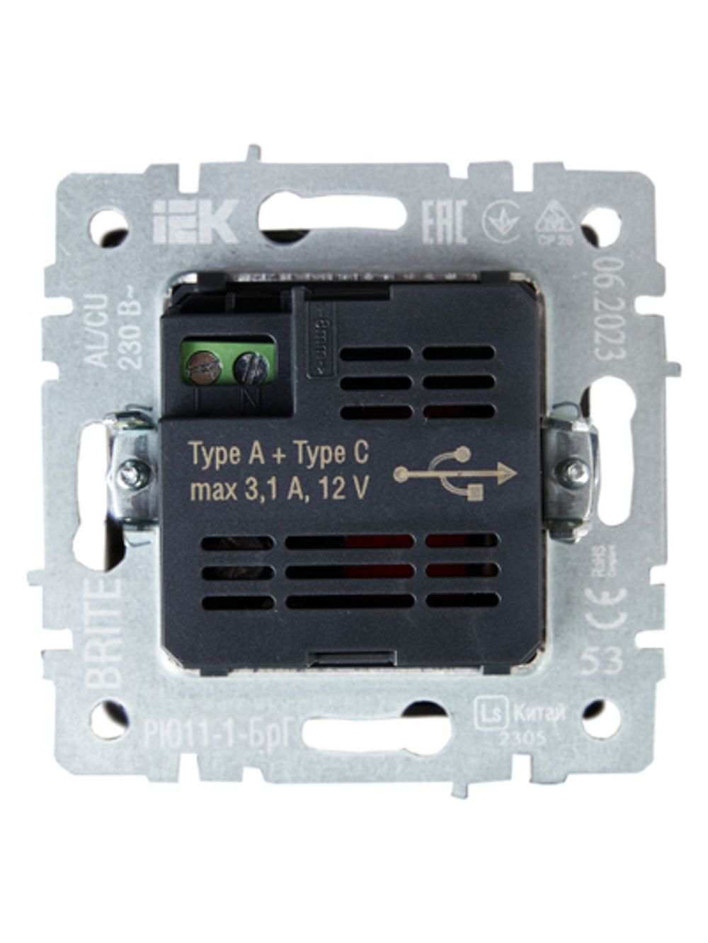 BRITE Розетка USB A+C 18Вт РЮ11-1-БрГ графит IEK