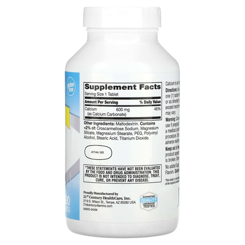 21st Century, Добавка с кальцием 600, 400 таблеток (600 мг на таблетку)
