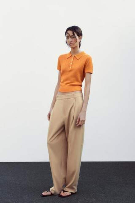 ZARA БРЮКИ С ЗАЩИПАМИ, СВЕТЛЫЙ ЖЕЛТО-КОРИЧНЕВЫЙ