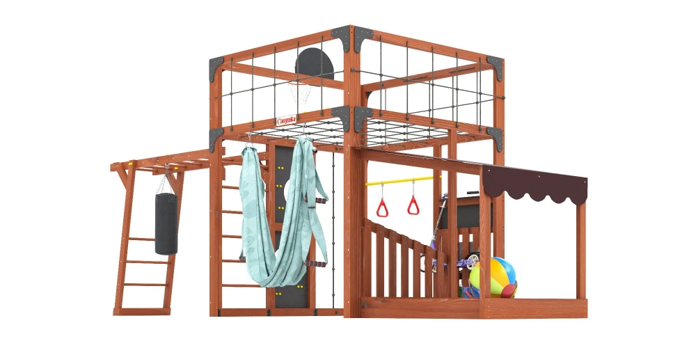 Детская площадка Савушка КУБ-4 (Махагон) с гамаком для йоги
