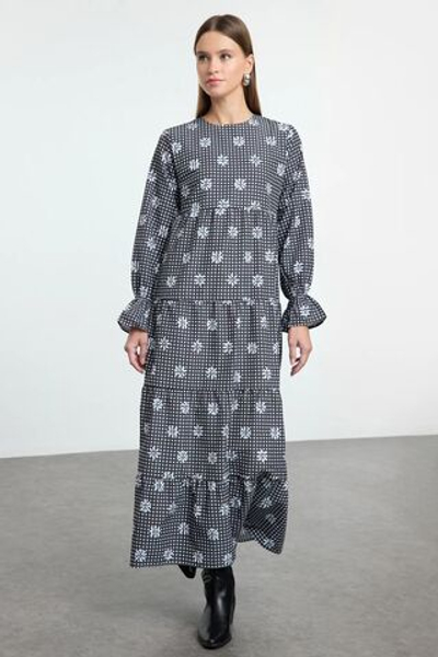 Оранжевое плетеное платье в клетку с цветочным принтом и резиновой отделкой на ручке TCTSS21EL3441