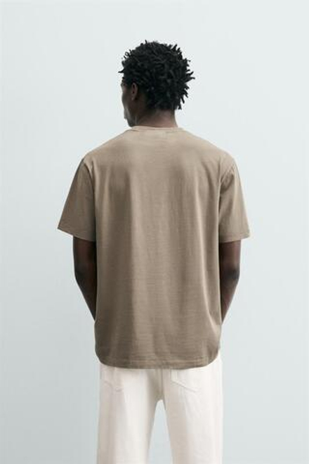 ZARA ФУТБОЛКА MEDIUM WEIGHT КЛАССИЧЕСКОГО КРОЯ ORIGINS, СЕРО-КОРИЧНЕВЫЙ