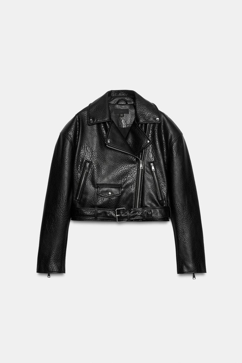 ZARA БАЙКЕРСКАЯ КУРТКА С ПОГОНАМИ ИЗ ИСКУССТВЕННОЙ КОЖИ, ЧЕРНЫЙ