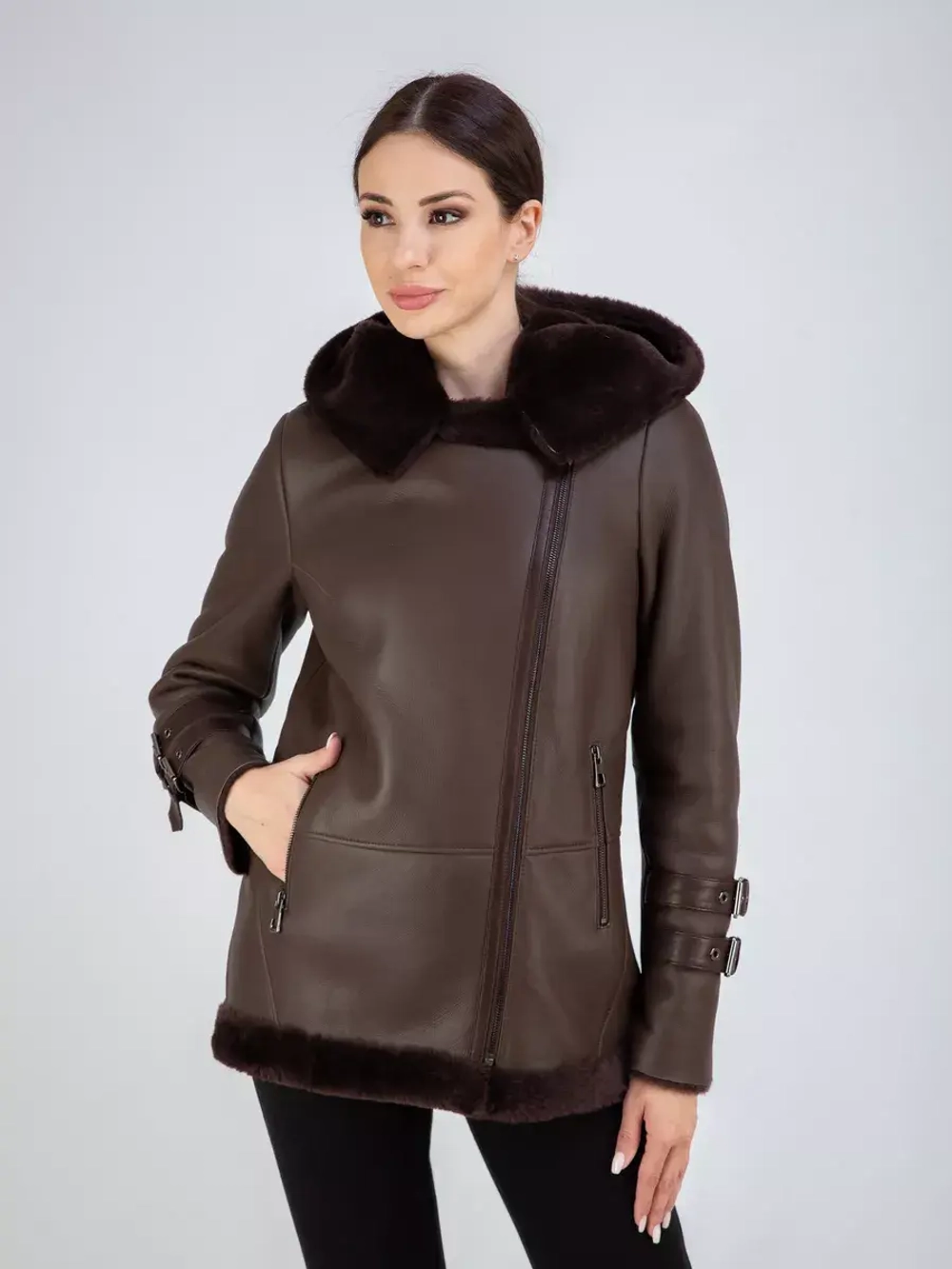 Дубленка авиатор натуральная с капюшоном