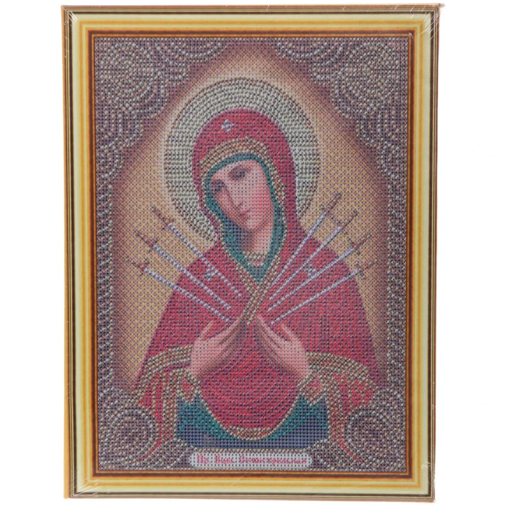 Алмазная мозаика на подрамнике с полным заполнением «МИР ЯРКИХ КРАСОК», Богородица Семистрельная, 30*40см