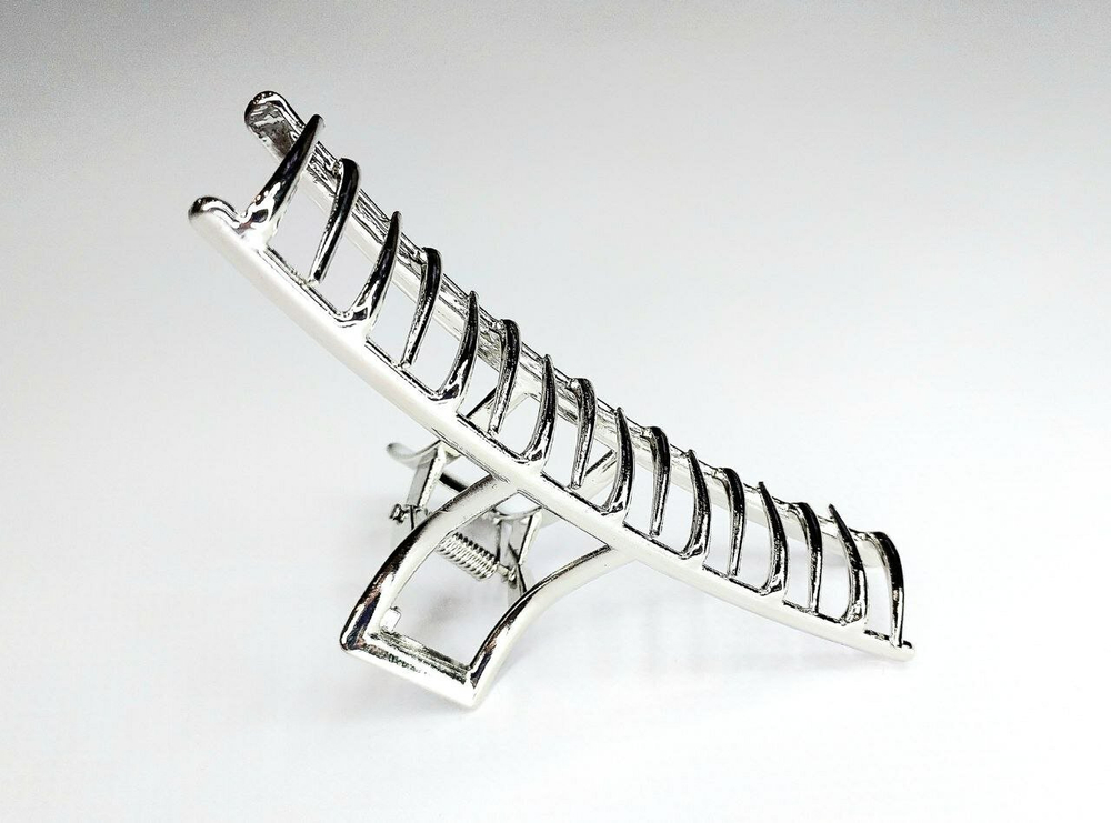 Заколка Краб. Модерн. Усиленная. Металлическая. Для прически хвост. Для всех типов волос. Цвет серебро