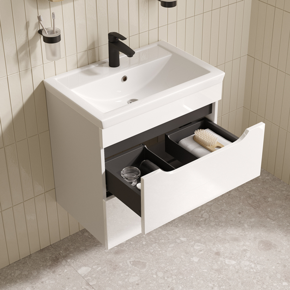 Тумба с умывальником IDDIS Ray, подвесная, 60 см, белый, RAY60W0i95K