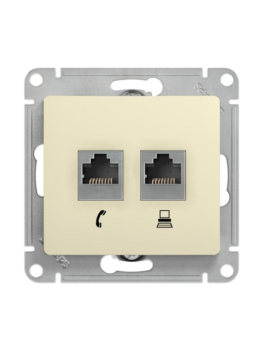 Розетка компьютерная + телефонная 2-м СП Glossa RJ45 + RJ11 кат.5E механизм беж. SE GSL000285