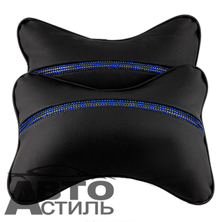Подушки на подголовник Coolpart - DIAMOND (2шт) - P3010BL-BLY - 50 кожзам черный + синий Стразы