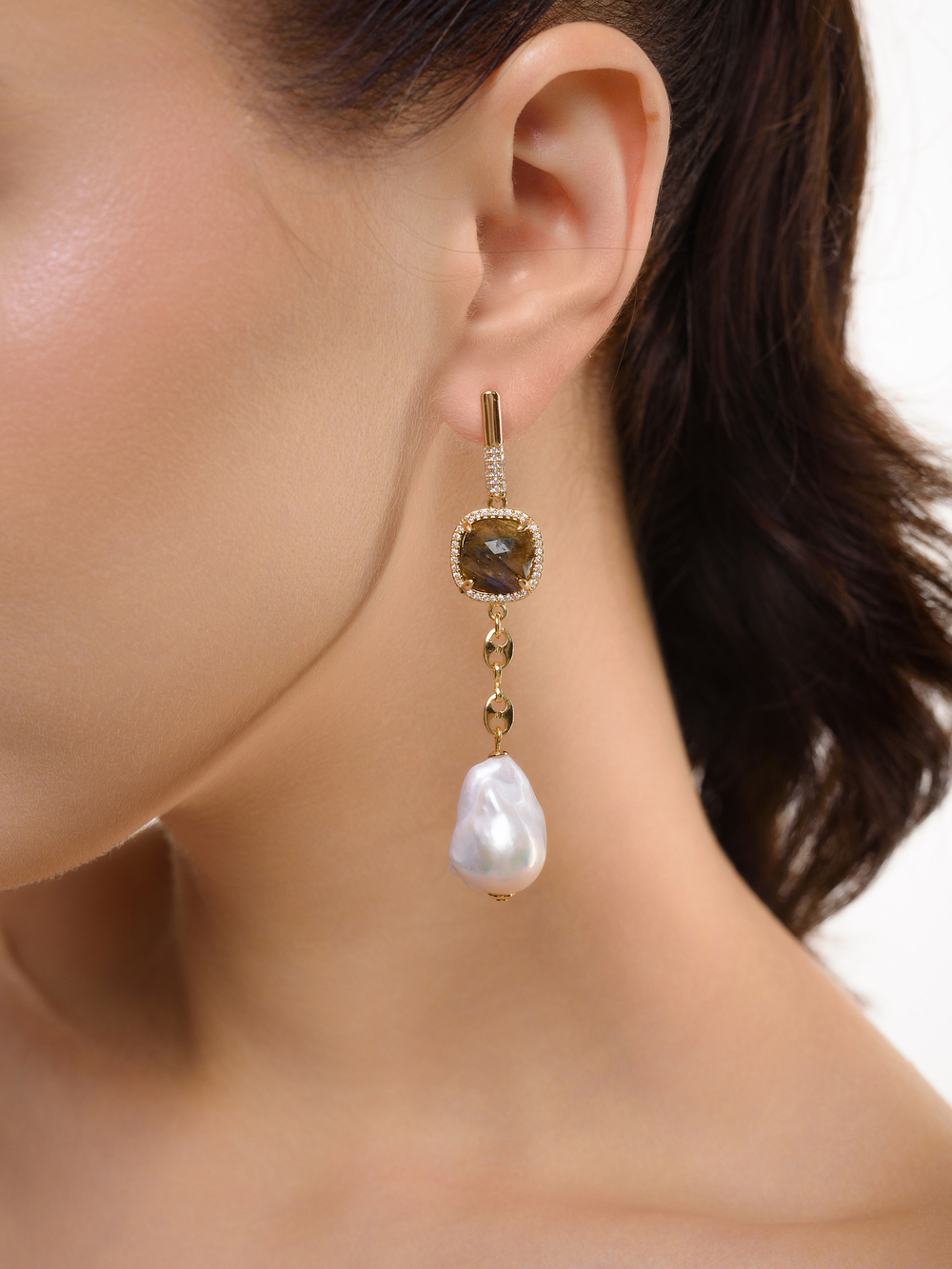 Серьги "Royal pearl gess labrador" Gold