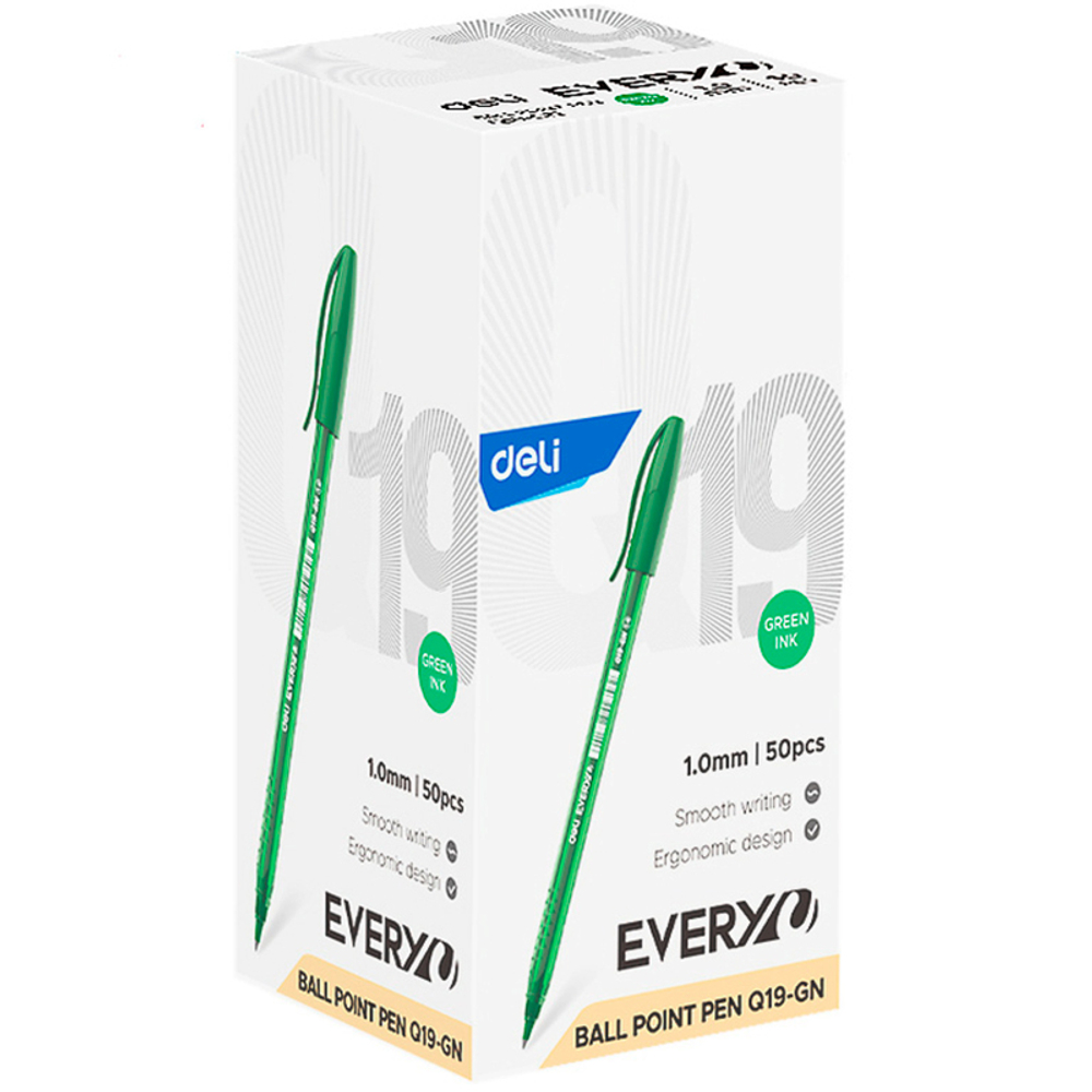 Ручка шариковая DELI "Every Q19", 1 мм, зеленая