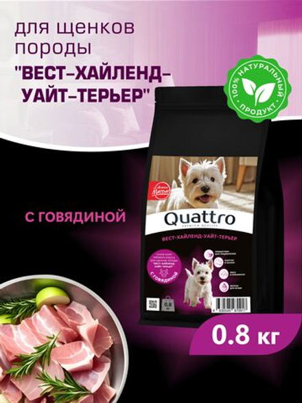 Корм сухой для щенков породы Вест-хайленд-уайт-терьер, с говядиной, 800 гр, QUATTRO