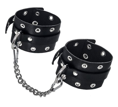Черные кожаные однослойные оковы с люверсами (Цвет: черный)