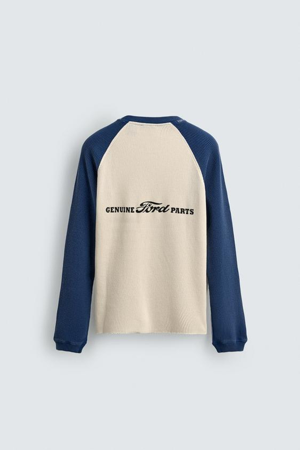 ZARA Х FORD ФУТБОЛКА В СТИЛЕ КОЛОР-БЛОК WAFFLE, СИНИЙ/БЕЛЫЙ