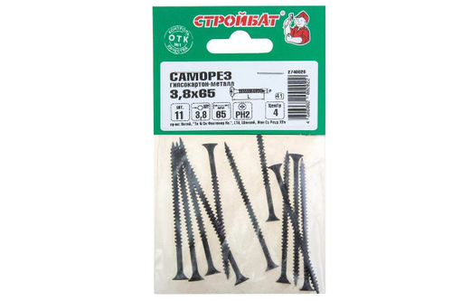 САМОРЕЗЫ СТРОЙБАТ ГИПСОКАРТОН-МЕТАЛЛ 3,8Х65 11ШТ 3272