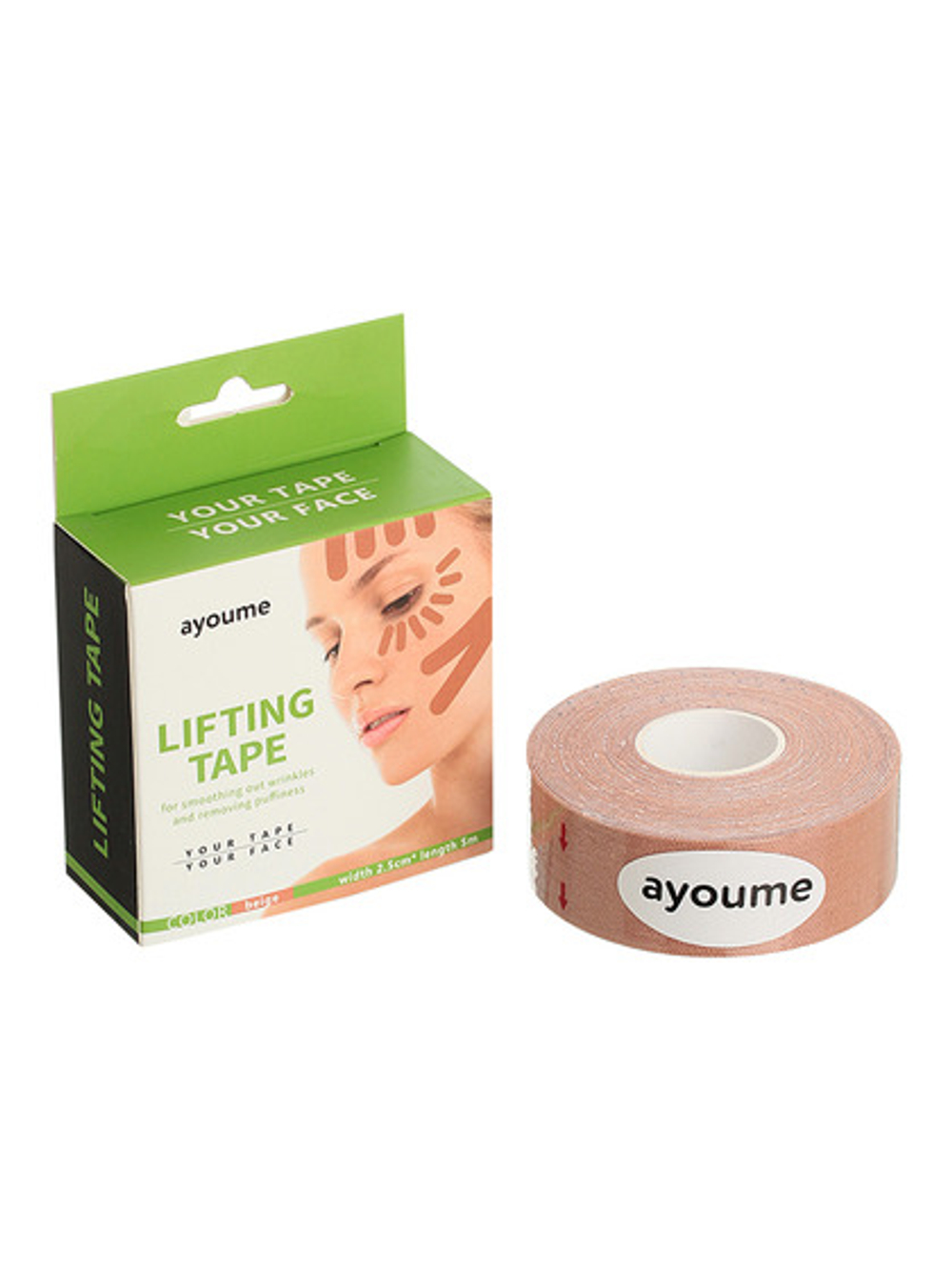 Ayoume Тейп для лица бежевый / Kinesiology Tape Roll, 25мм*5м 1шт