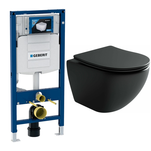 Комплект подвесной безободковый унитаз Ceramica Nova Metropol Rimless с крышкой-сиденьем CN4002MB, черный матовый + инсталляция Geberit Duofix UP320 111.300.00.5