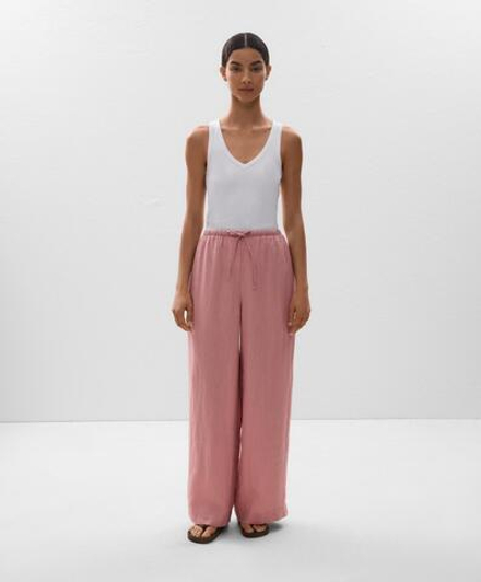 Oysho Льняные брюки прямого кроя, розовый