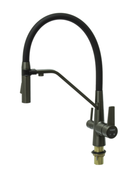 15007QH-X Смес. для кухни МАГ. с гиб шланг и под филт (ГРАФИТ.+ЧЕР.) ViEiR (10/1шт)
