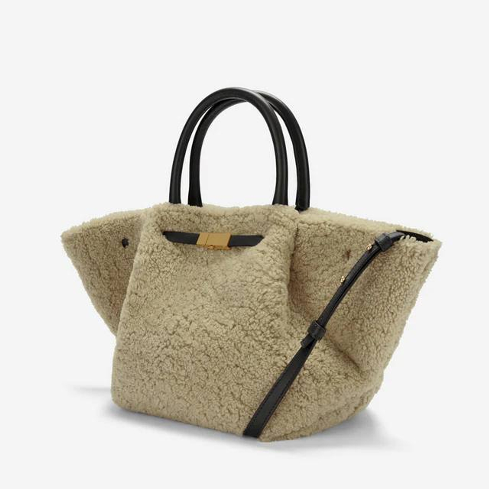 Сумка DeMellier The Midi New York Beige Shearling & Black Smooth