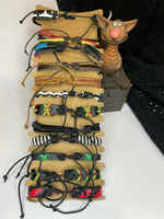 Комплект кожаных браслетов 12 штук, натуральная кожа, демисезон. Безразмерные. Подарок на праздник другу