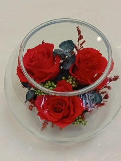 натуральные кустовые розы в стекле, вакуум