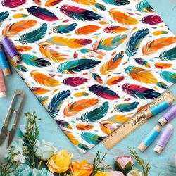 Ткань премиум таффета разноцветные перья