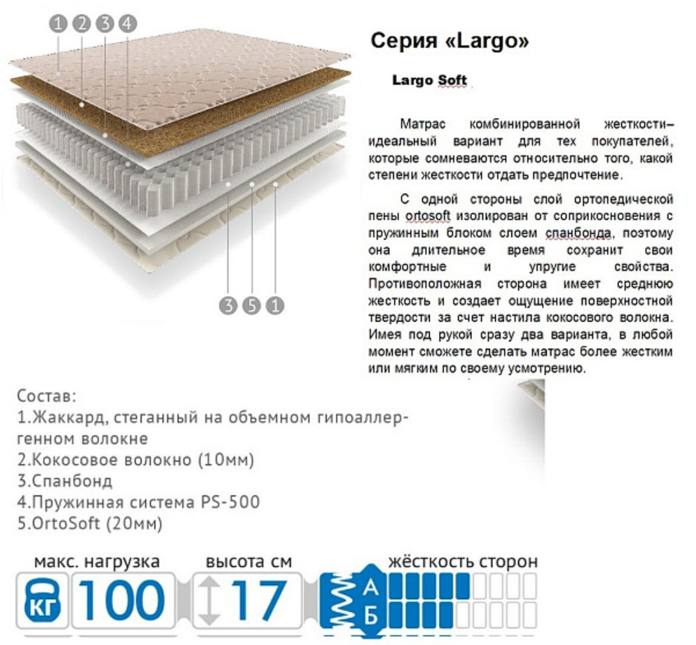 Матрас Largo-soft PS-500  LB-03 1600*2000 Мелодия сна