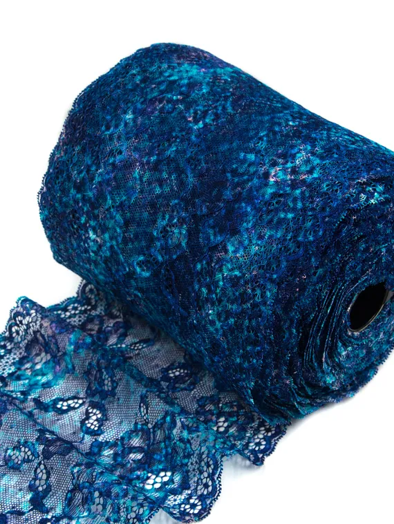 03-198 ОПТ Кружево эластичное 18 см, морской бриз, синий/голубой