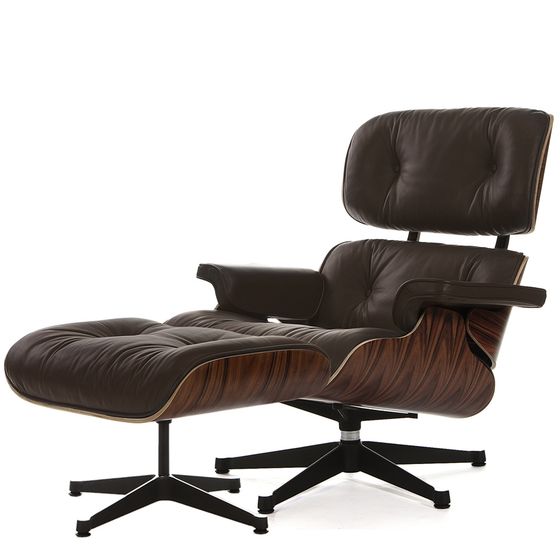 Культовое кресло с оттоманкой Eames Lounge из натуральной коричневой кож и палисандра | Купить в Hallberg.ru