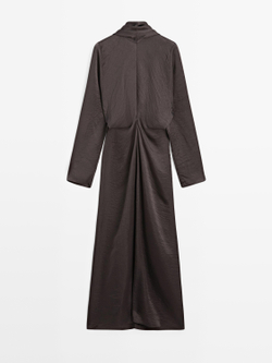 Massimo Dutti Платье со шнуровкой и струящейся юбкой - STUDIO, коричневый