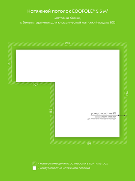 Матовый натяжной потолок 5.3 м2