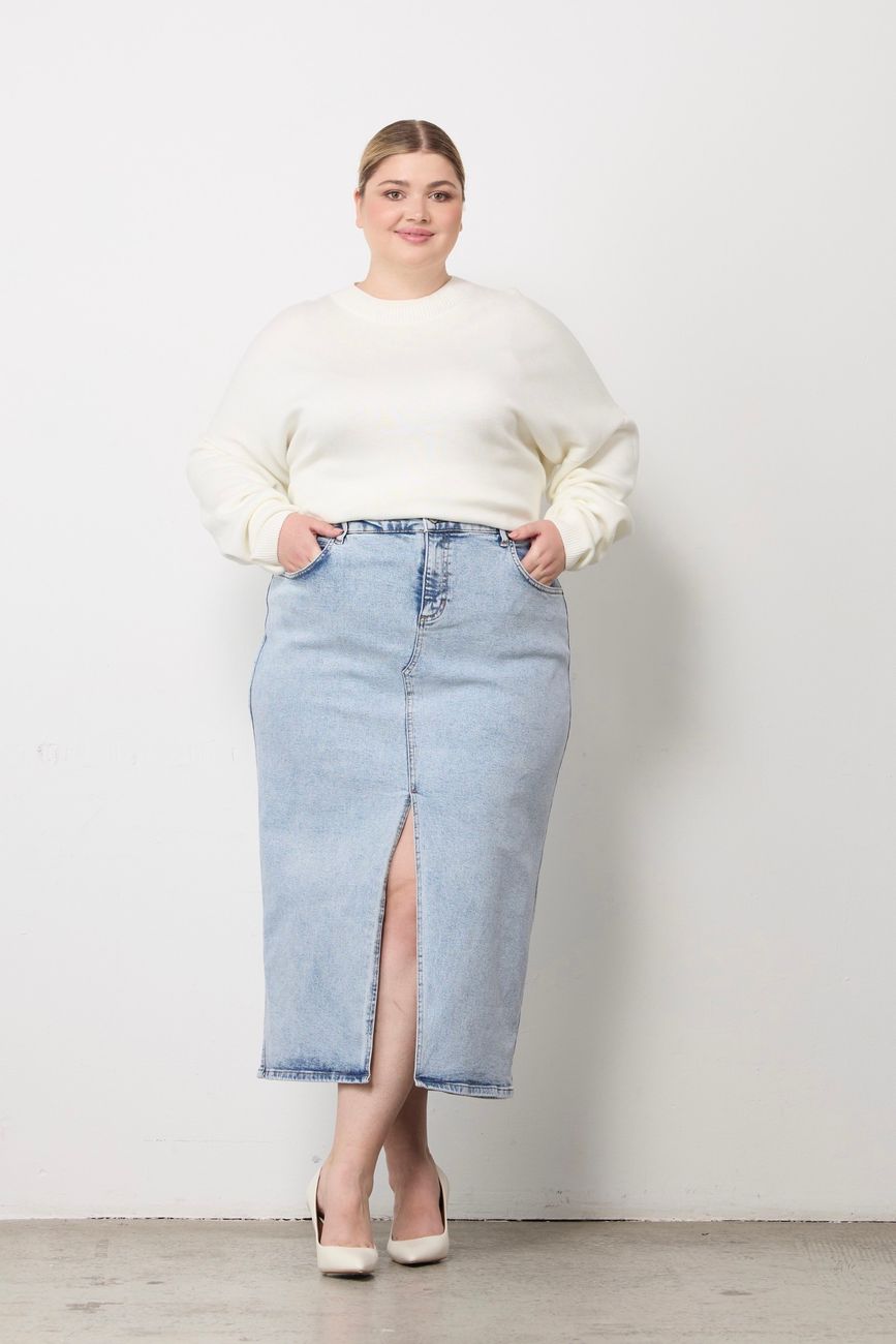 Юбка с разрезом из джинсы, светло-голубой