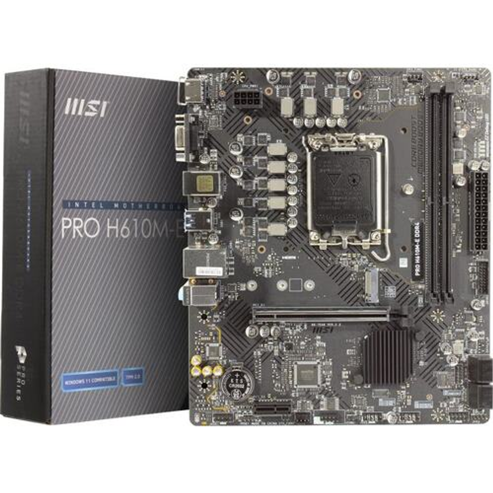 Мат. плата MSI PRO H610M-E DDR4 (RTL) LGA1700 &lt;H610&gt; PCI-E Dsub+HDMI GbLAN SATA MicroATX 2DDR4