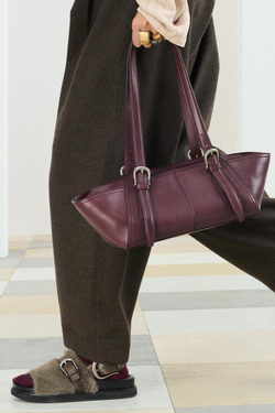 ZARA КОЖАНАЯ СУМКА С ПЛЕЧЕВЫМ РЕМНЕМ, БОРДОВЫЙ/КРАСНЫЙ