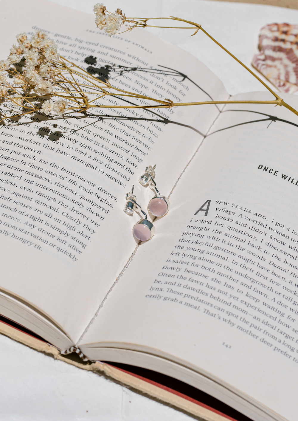 Двойные серьги-трансформеры с розовым кварцем и белым цирконом