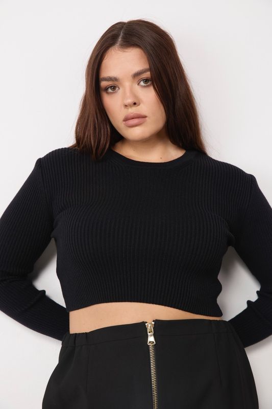 Кроп-топ вязаный, черный