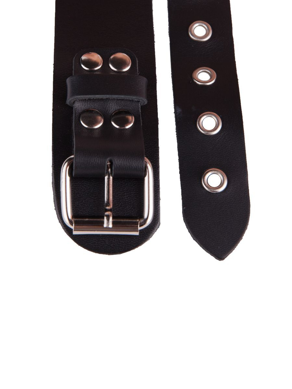 Черный кожаный ошейник с кольцом и клепками (Цвет: черный)