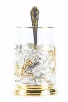 Подстаканник Охота на уток с позолотой