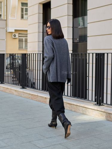 Двубортный серый жакет из кашемира