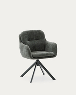 Lexa Вращающееся кресло из зеленого шенилла и стальными зелеными ножками