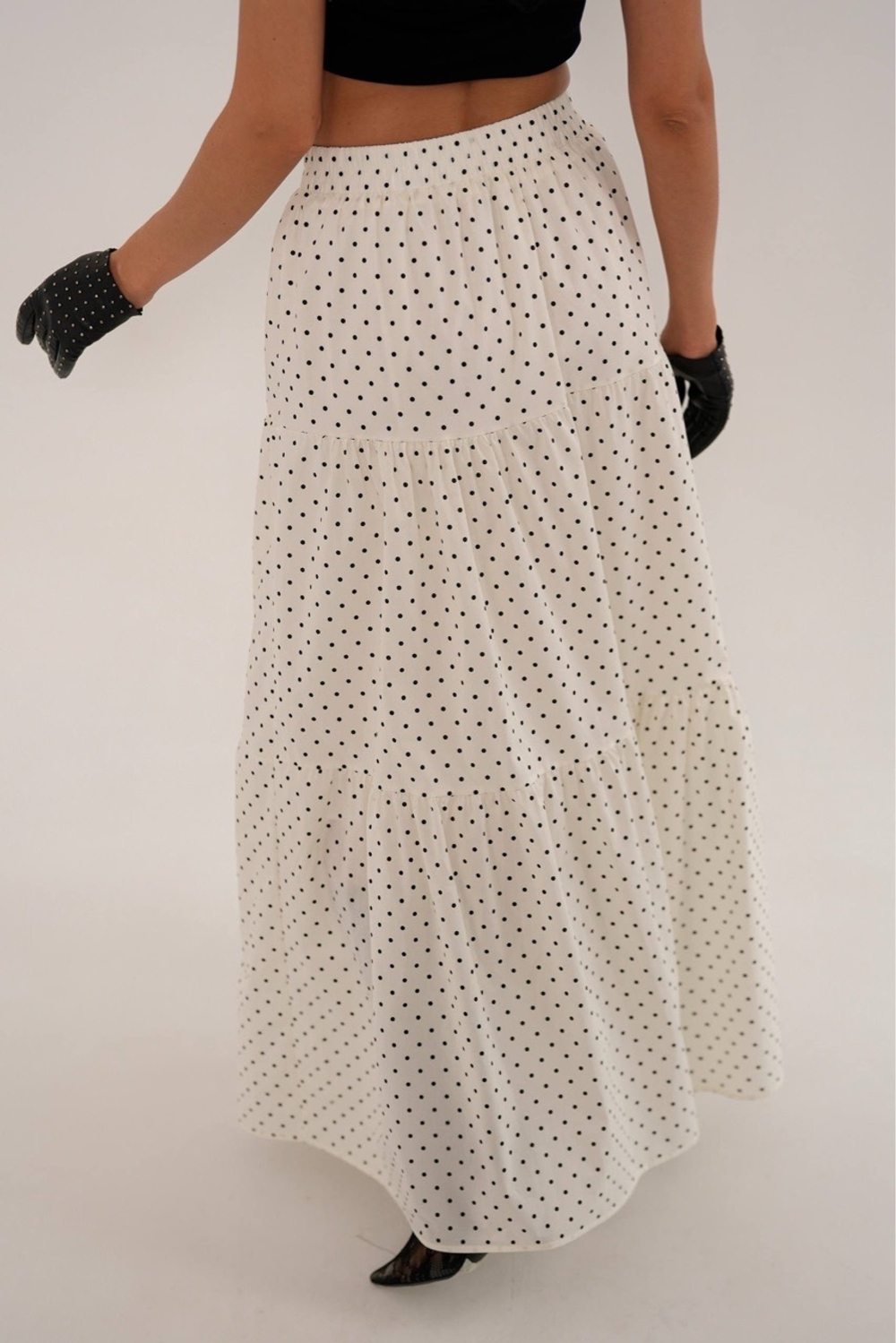 Юбка из хлопка с ярусами в горошек , в макси длине