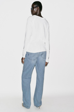 ZARA ФУТБОЛКА С ДЛИННЫМИ РУКАВАМИ, БЕЛЫЙ