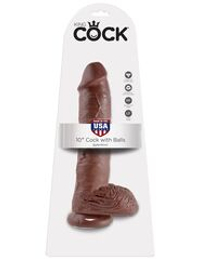 Большой коричневый фаллоимитатор с мошонкой 10  Cock with Balls на присоске - 25,4 см.